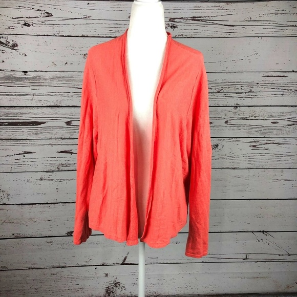 J Jill Orange Coral Open Front Linen 